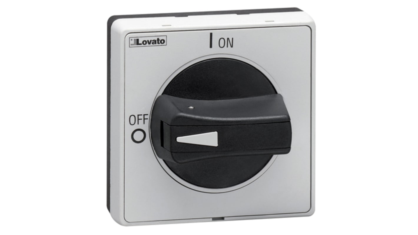 Manopola rotante Lovato GAX62B per interruttore Serie GA, colore nero, lunghezza 65mm, con impugnatura bloccabile e grado di protezione IP65.