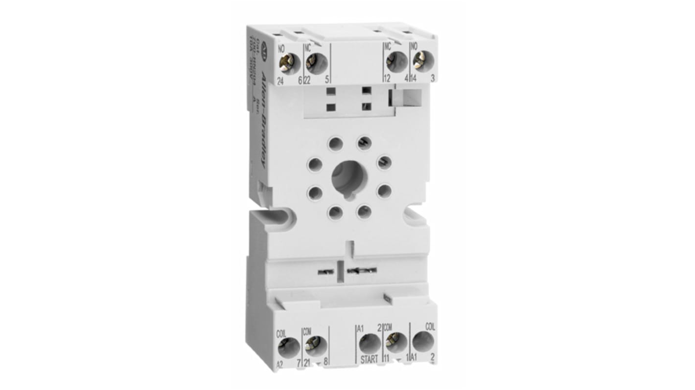 Zoccolo per relè Rockwell Automation 700-HN204, 8 pin, montaggio su guida DIN, tensione massima 300V.