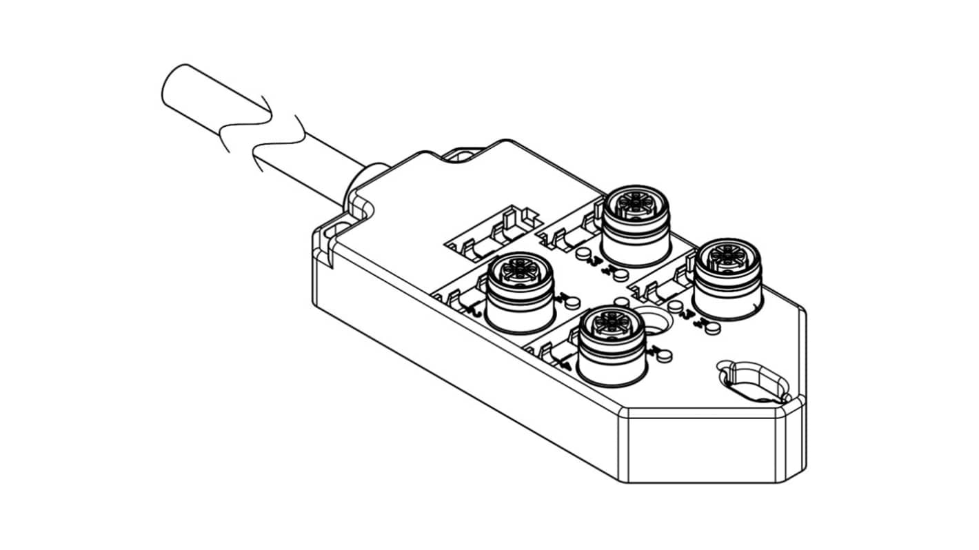 Scatola sensore Brad from Molex 1202510049, 4 porte M12, IP67, tensione 10-30 V, corrente 4 A per porta, cavo 5 m.