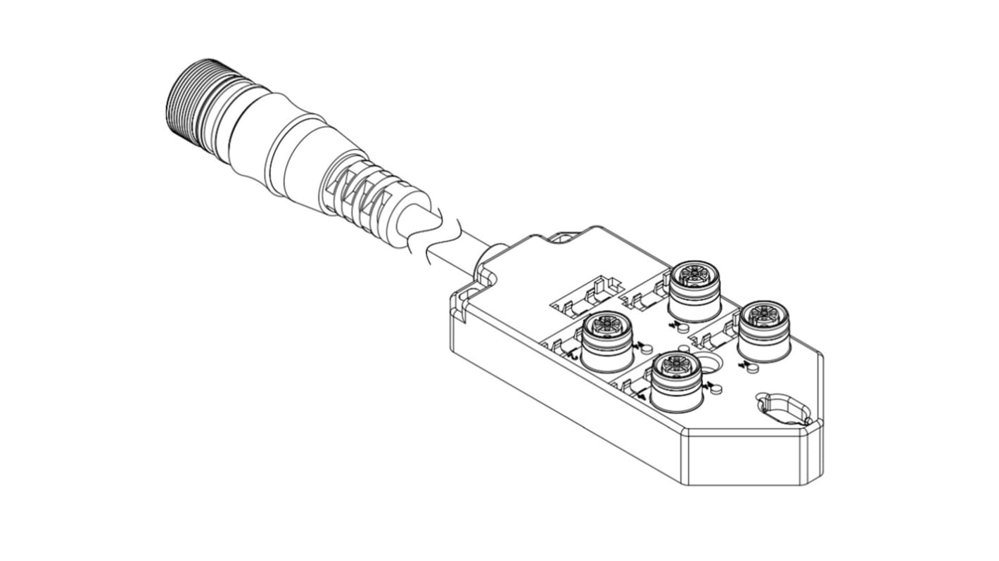 Scatola sensore M12 Brad from Molex 1202510093, 8 porte, IP67, tensione 10-30 V c.c., corrente 4 A per porta.