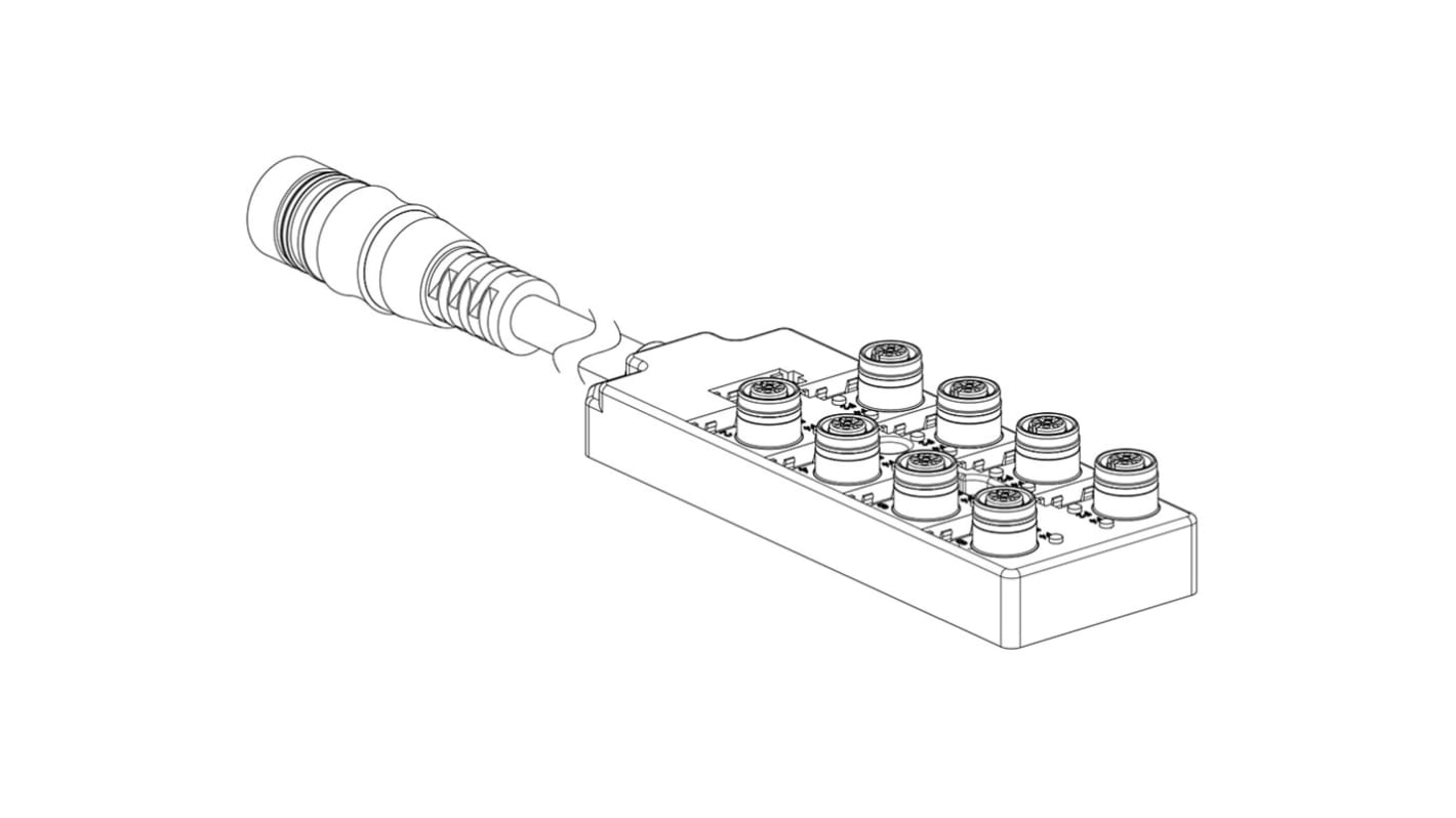 Brad from Molex 1202510096, scatola sensore 8 porte M12, IP67, tensione 10-30 V, corrente 4 A per porta, cavo 0,6 m.