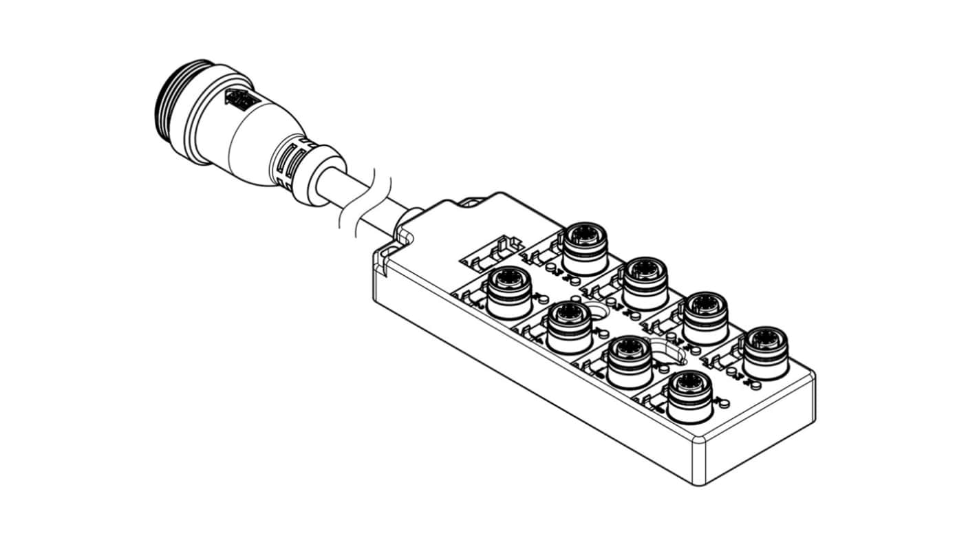 Scatola sensore Brad from Molex 1202510106, 5 poli, IP67, 1m, 10-30 V c.c., corrente 4 A per porta, -25 a +85 °C.
