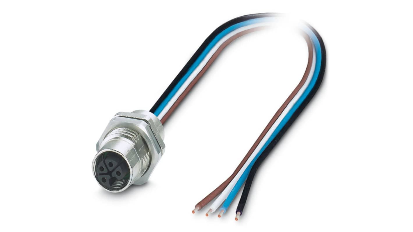 Connettore di potenza Phoenix Contact 1425634, 4 posizioni, montaggio posteriore, corrente 12A, tensione 63V, grado di protezione IP67.