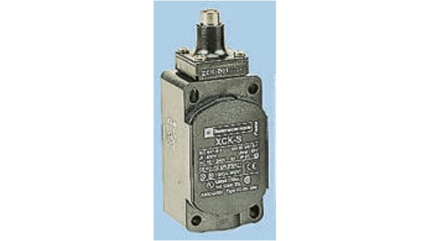 Interruttore di fine corsa Telemecanique Sensors XCKS101, stantuffo NO/NC, protezione IP65, dimensioni 72.5mm x 40mm x 36mm.