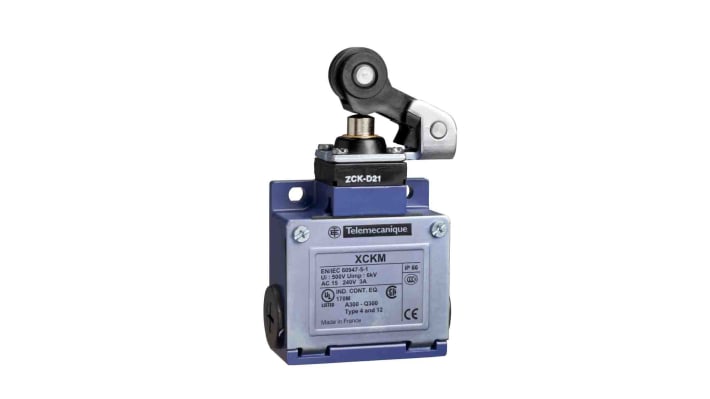Interruttore di fine corsa Telemecanique XCKM121 Stantuffo NO/NC IP66 - Ideale per applicazioni industriali come scale mobili e assemblaggio elettrico.