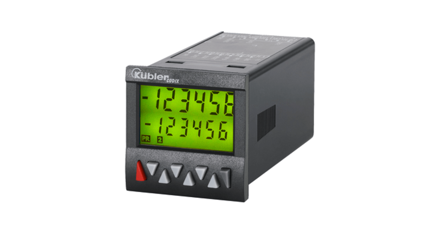 Misuratore digitale multifunzione da pannello Kübler 6.924.0101.0A0, display LCD 6 cifre, alimentazione 100-240 V, conteggio fino a 65 kHz.