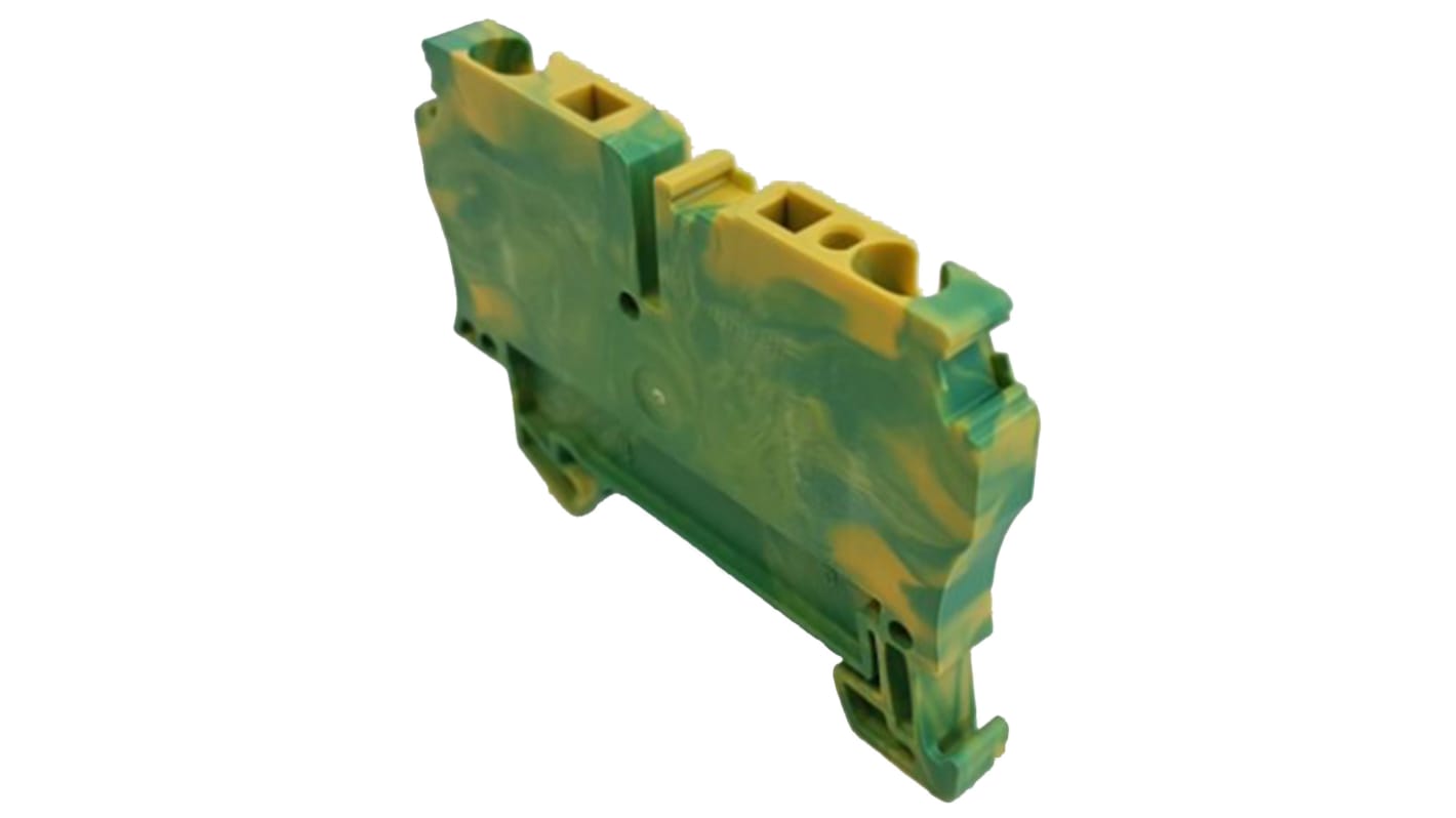 Morsettiera di terra Weidmüller 4 vie, 26-12 AWG, WDK 2.5PE - 1036300000. Resistente, autoestinguente, per automazione industriale e sistemi robotici.