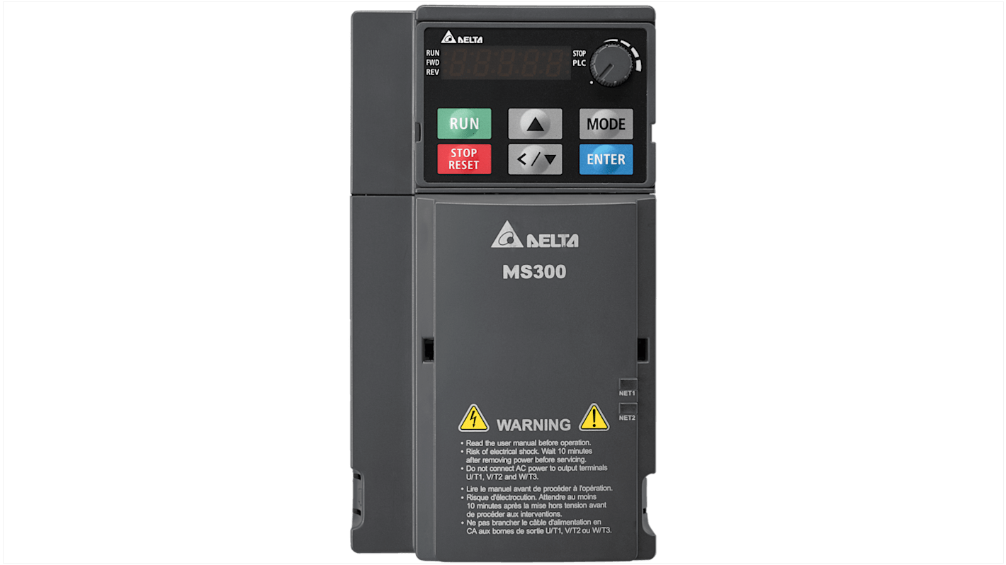 Inverter industriale Delta Electronics VFD9A0MS43AFSAA 3,7 kW 460V 3 fasi IP20 Modbus RS485. Ideale per applicazioni industriali.