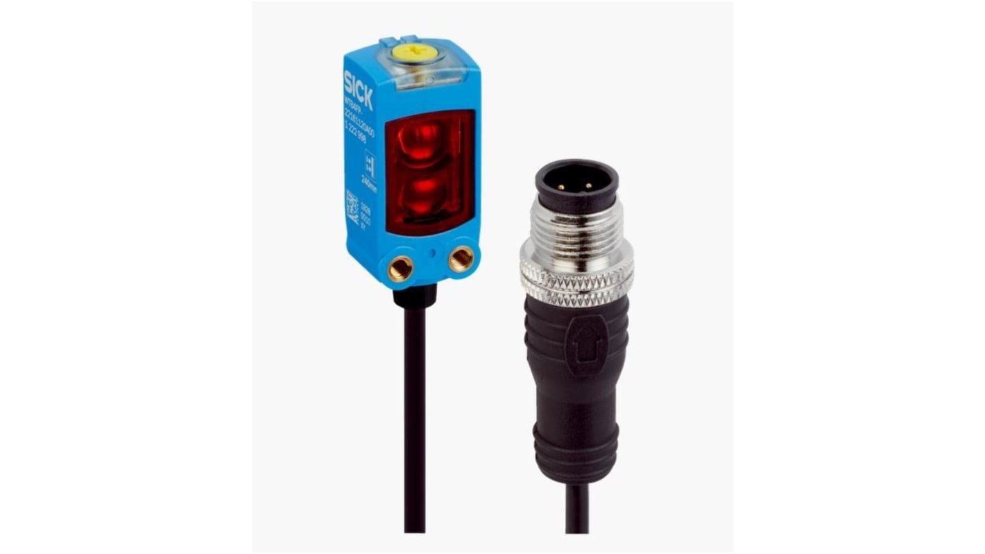 Sensore fotoelettrico Sick WTV4FE-84161120A00, miniaturizzato, rilevamento 2.50 mm, connettore M12, IP66/IP67, -40 a +60 °C.