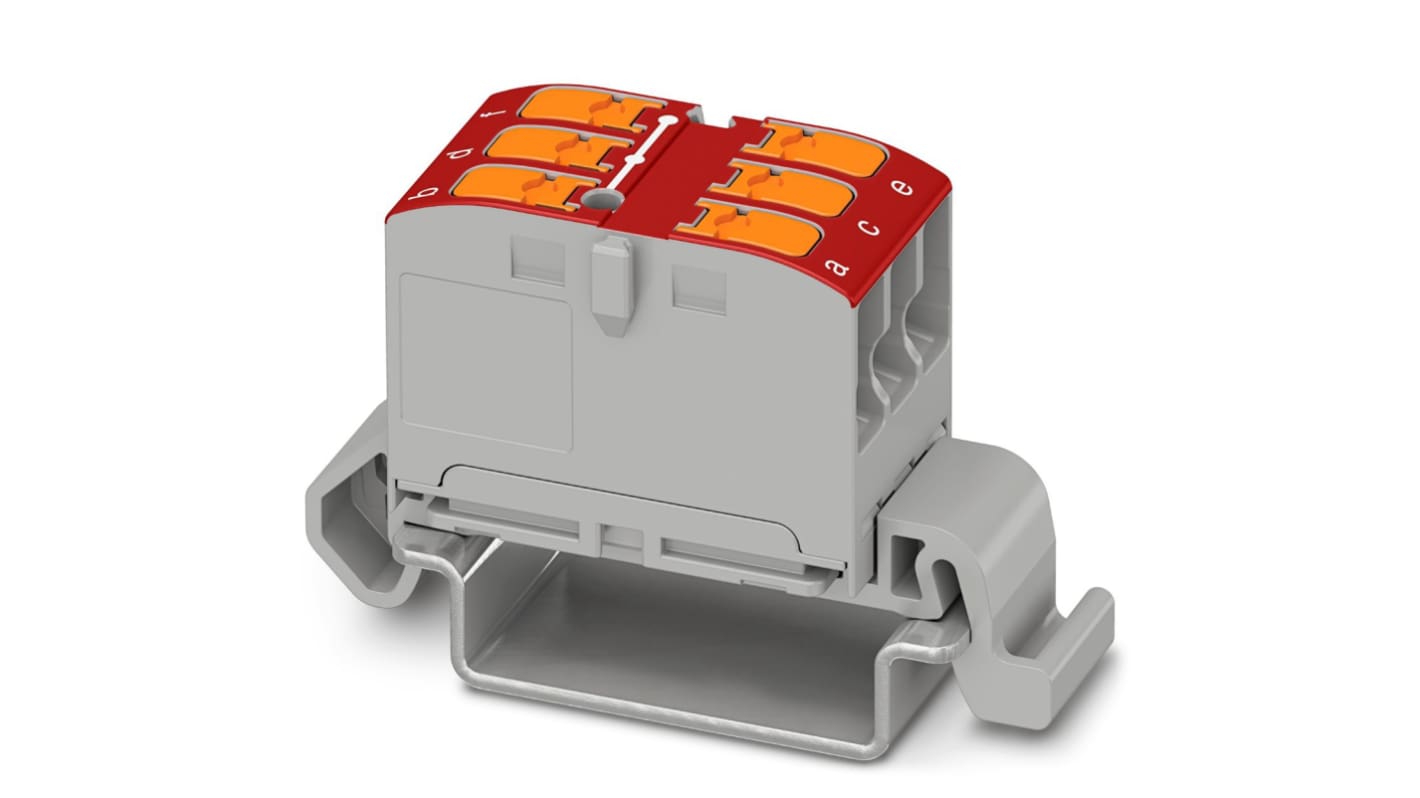 Blocco di distribuzione Phoenix Contact 1019528, 6 vie, tensione 690 V, corrente 24 A, montaggio su guida NS 35.