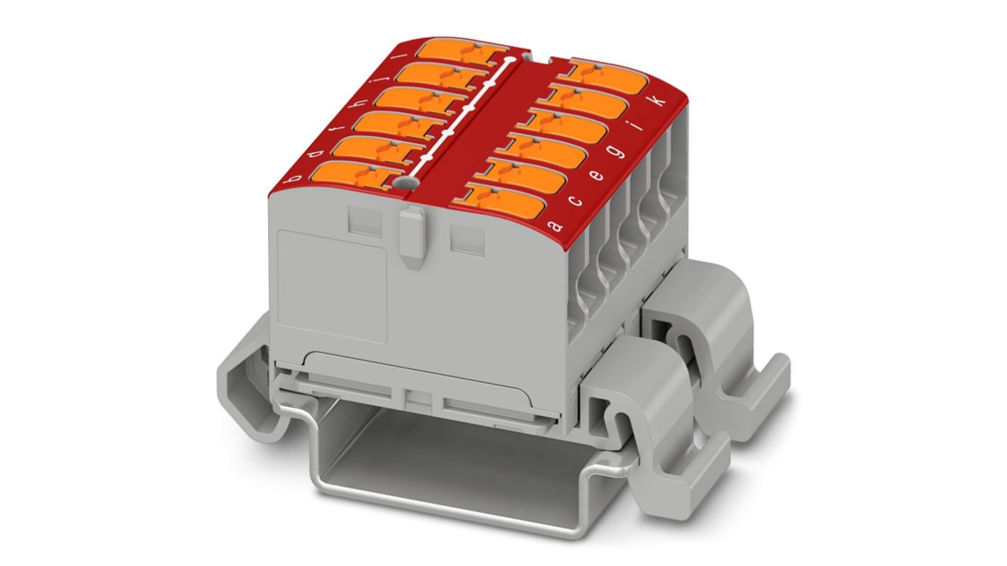 Blocco di distribuzione Phoenix Contact 1019534, 1 via, 690 V, 24 A, montaggio su guida NS 35, colore rosso, custodia in poliammide.