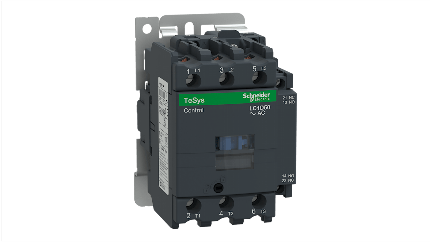 Contattore Schneider Electric LC1D50P7S335, 3 poli, 50 A, 230 V, montaggio su guida DIN, progettato per il controllo motore.