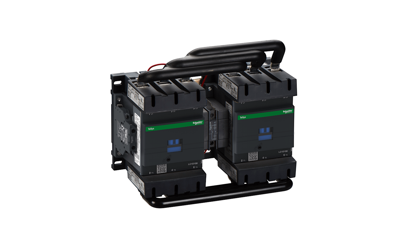 Teleinvertore Reversibile Schneider Electric LC2D150BD, 3 poli, 150 A, montaggio su guida DIN, per applicazioni HVAC.