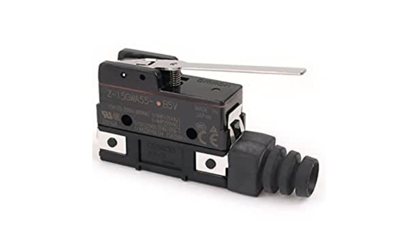 Interruttore di fine corsa Omron Z-15GWA55-B5V, leva SPDT, contatti NO/NC, grado di protezione IP62, 15 A, 250 V.