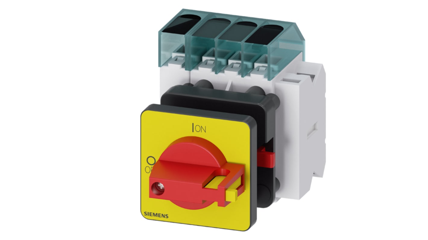Interruttore di isolamento Siemens 3LD3450-1TL13, 3 poli, 63A, montaggio su guida DIN, grado di protezione IP65.