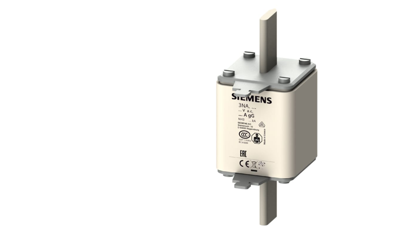 Fusibile NH Siemens 3NA3342, 224A, 440-500V, con alette per impugnatura e indicatore anteriore.