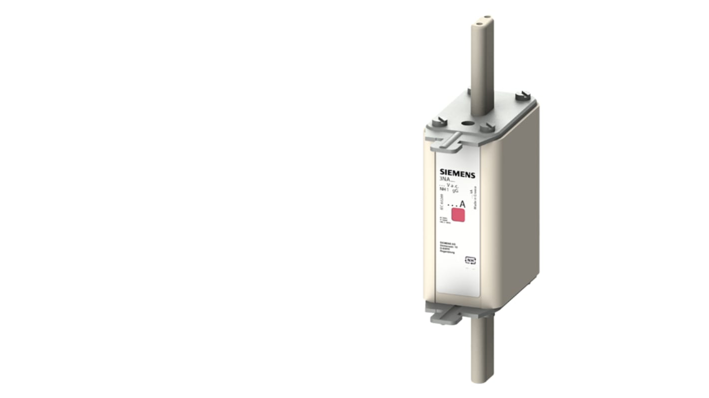 Fusibile NH1 Siemens 3NA7117, 40A, per protezione impianti, tensione 440-500V, con alette per impugnatura e indicatore.