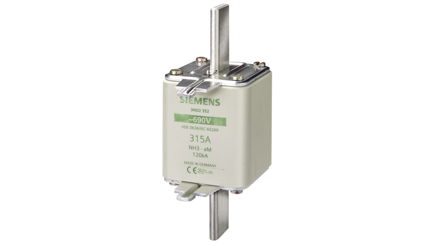 Fusibile NH3 Siemens 500A, 690/440V, con alette per impugnatura e indicatore, per protezione impianti industriali.