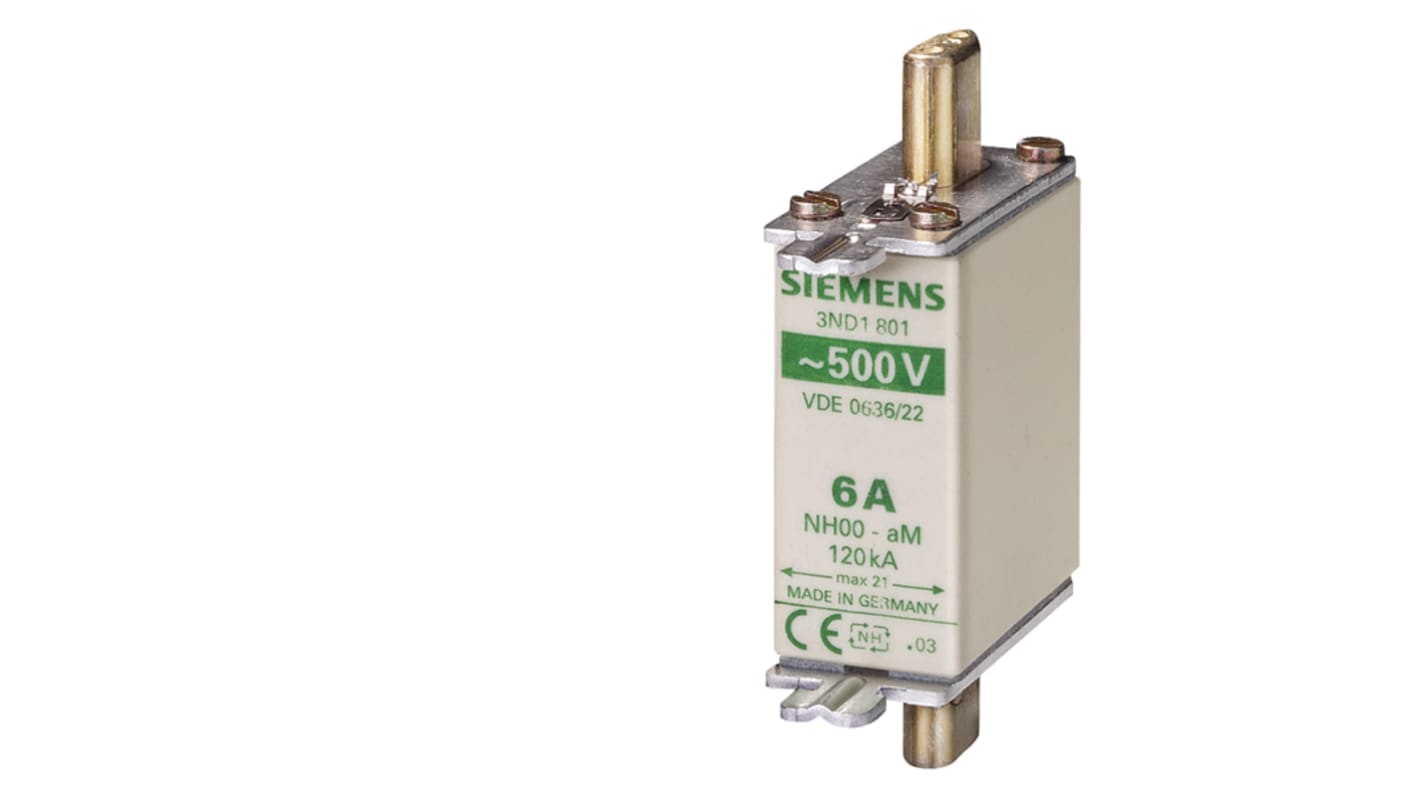 Fusibile NH Siemens 63A, per protezione impianti, tensione 440-500V, con alette per impugnatura e indicatore. Cod. 3ND1822.