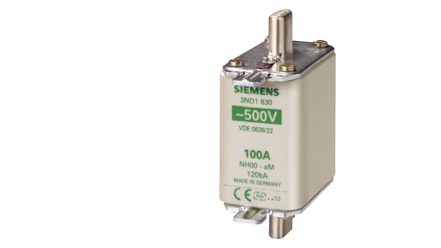 Fusibile NH Siemens 160A, per protezione impianti, tensione 440-500V, con alette per impugnatura e indicatore.