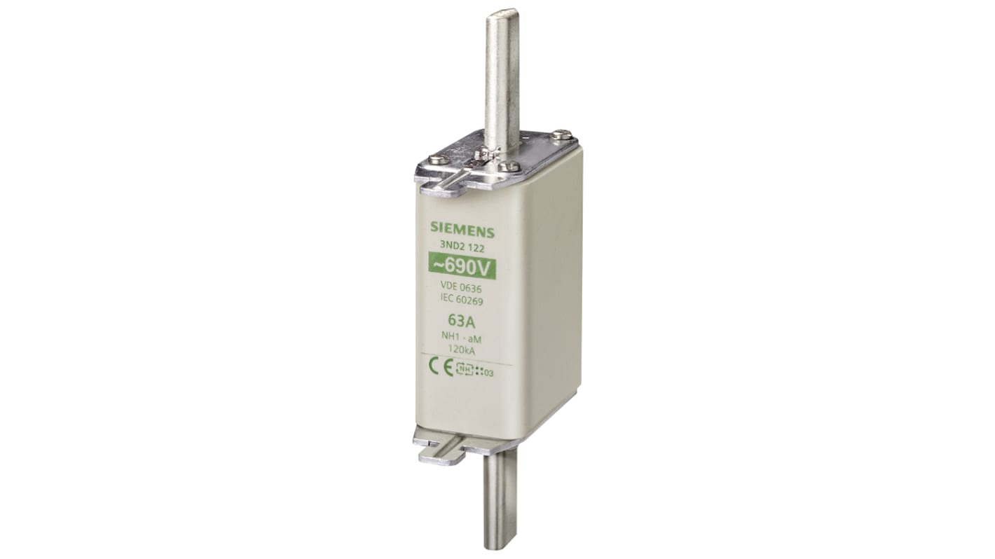 Fusibile NH Siemens 3ND2140, 200A, per protezione impianti, tensione 690/400V, con alette per impugnatura e indicatore.