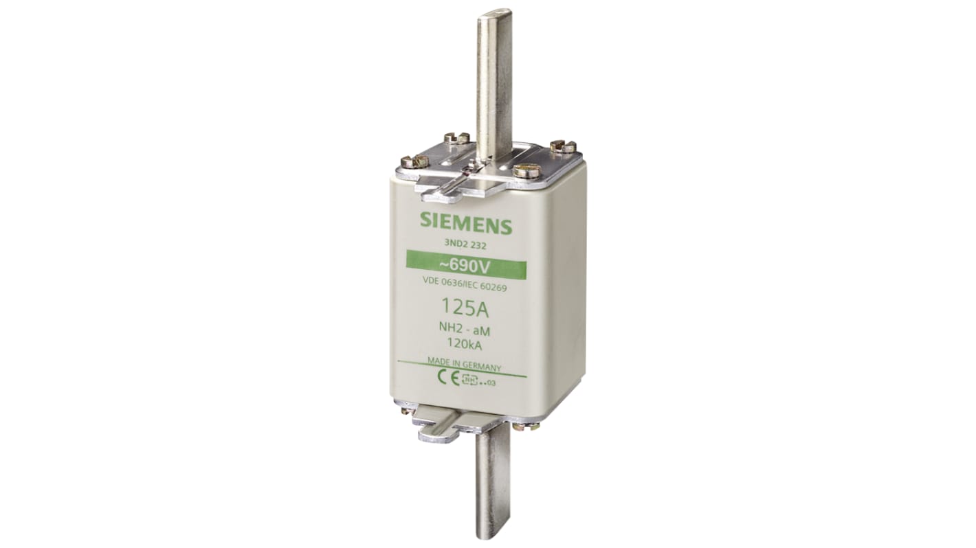 Fusibile NH Siemens 3ND2260, 400A, 690/250V ca/cc, con alette per impugnatura e indicatore anteriore.