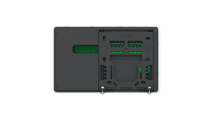 Gateway Schneider Electric CCTFR6311G2 Wiser ZigBee per gestione energia, illuminazione e riscaldamento, montaggio su unità multimediale.