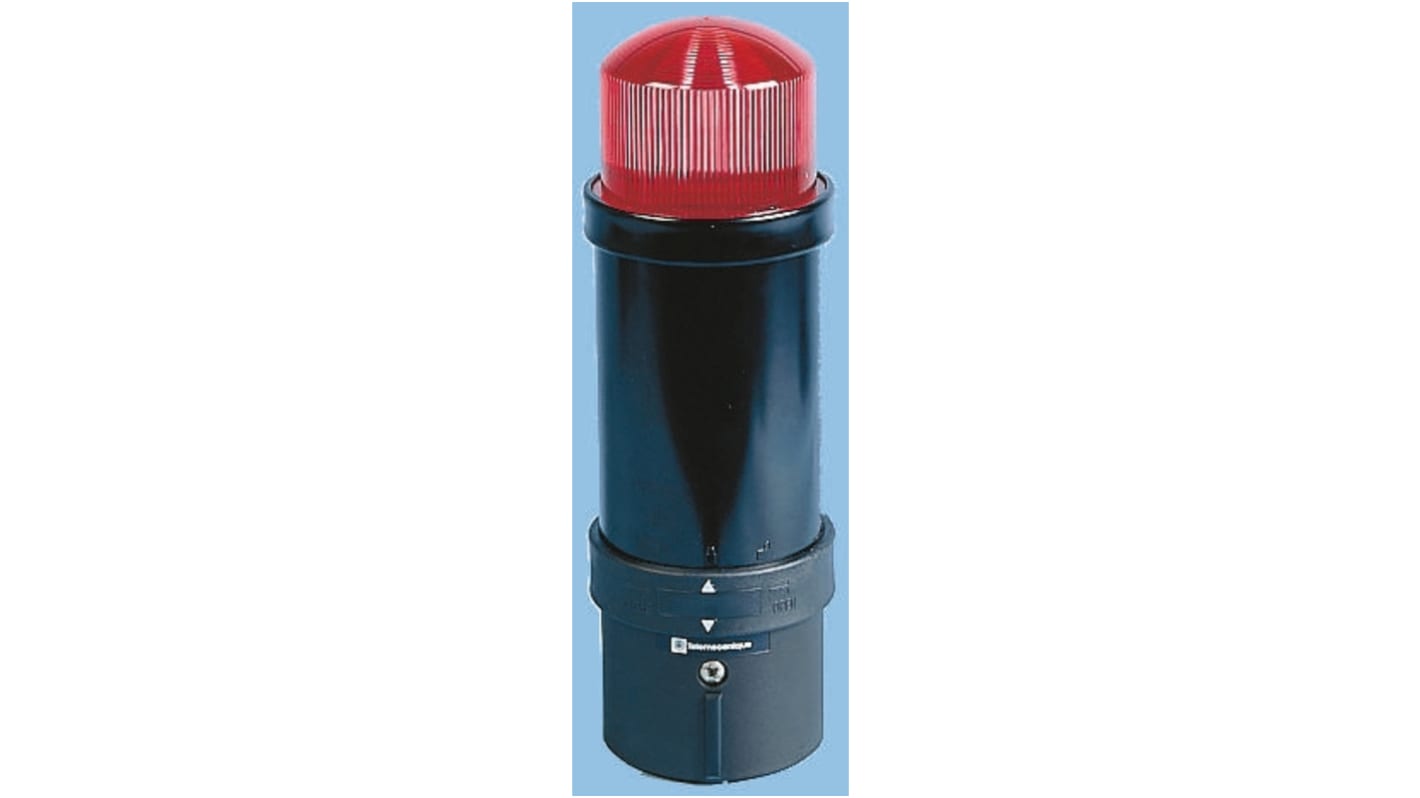 Segnalatore lampeggiante rosso Schneider Electric XVBL8B4, montaggio su base, altezza 232 mm, grado di protezione IP65, visibilità a 360°.