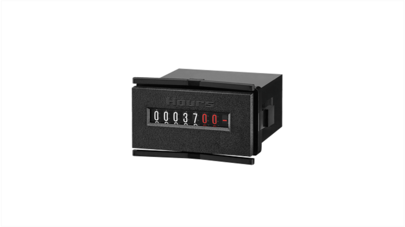 Contatore elettromeccanico Kübler 3.240.201.351, 8 cifre, montaggio a pannello, alimentazione 10-30 V c.c., IP65, dimensioni 22,2 mm x 45 mm.