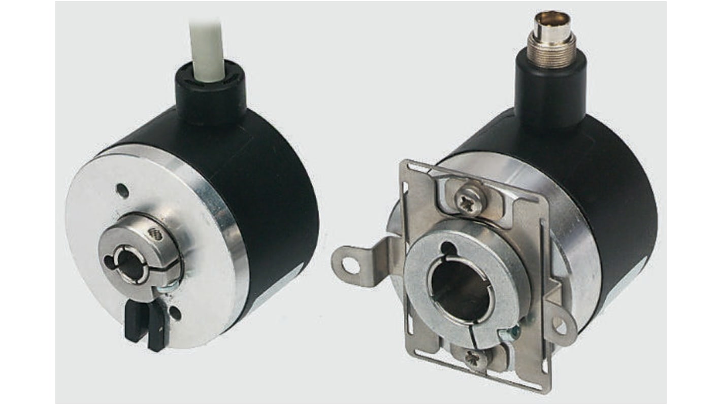 Encoder incrementale Baumer BHK 16.05A500-I2-5, 500 impulsi/giro, uscita RS422, flangia in alluminio, montaggio con cavo cieco.