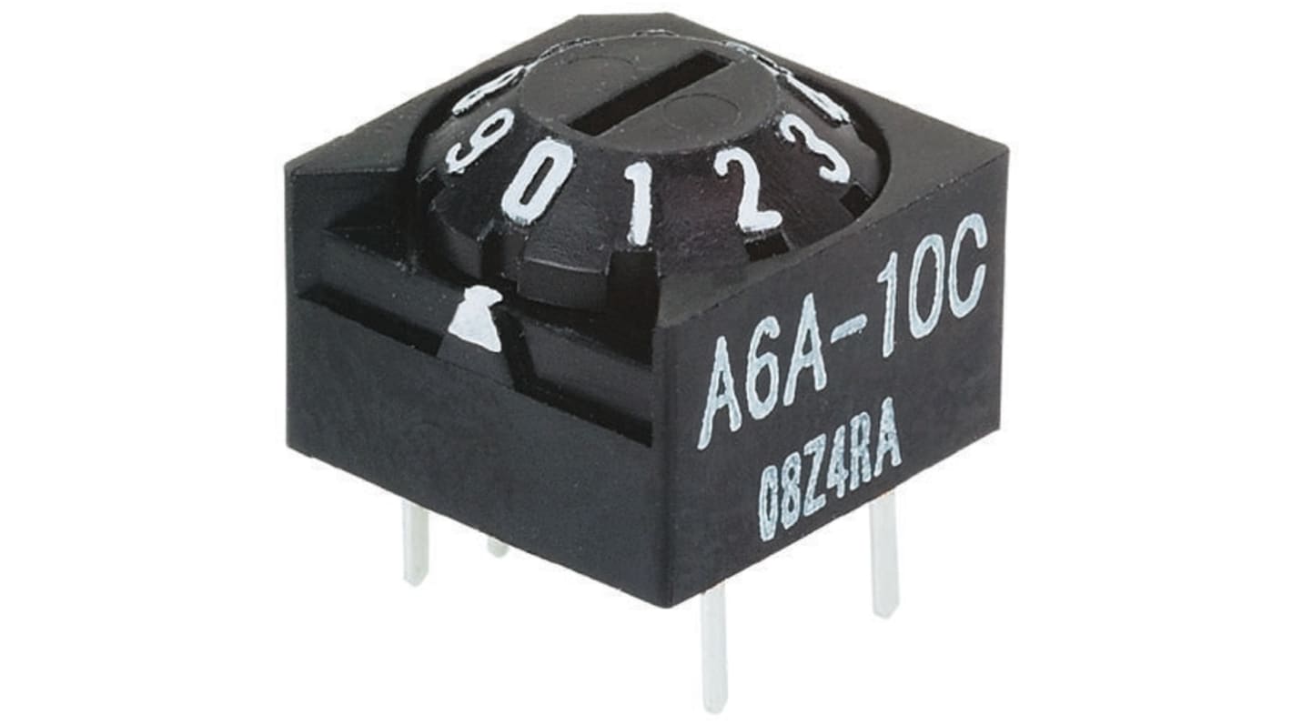 Interruttore DIP Omron A6A-16C con attuatore conico rotativo, 16 posizioni, montaggio a foro passante, IP64.