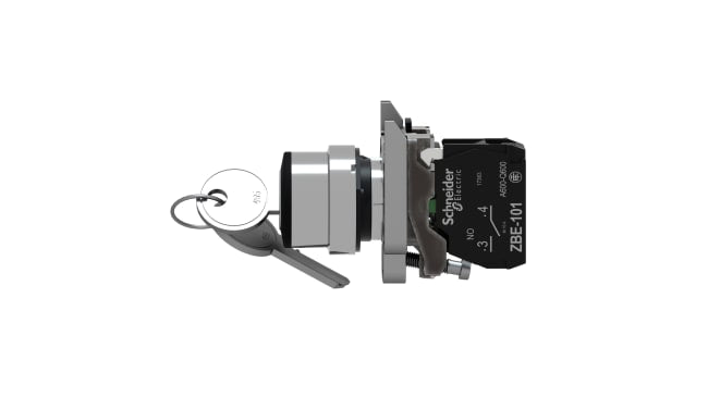 Interruttore a chiave a 2 posizioni Schneider Electric XB4BG61, montaggio a vite, protezione IP66/IP67, angolo di rotazione 90°.