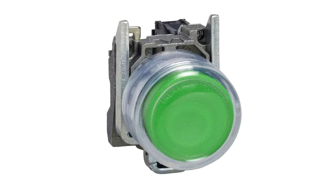 Pulsante rotondo verde Schneider Electric XB4BP31, montaggio a pannello, contatto SPST, protezione IP66/IP67, diametro 22 mm.
