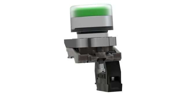 Pulsante rotondo verde Schneider Electric XB4BP31, montaggio a pannello, contatto SPST, protezione IP66/IP67, diametro 22 mm.