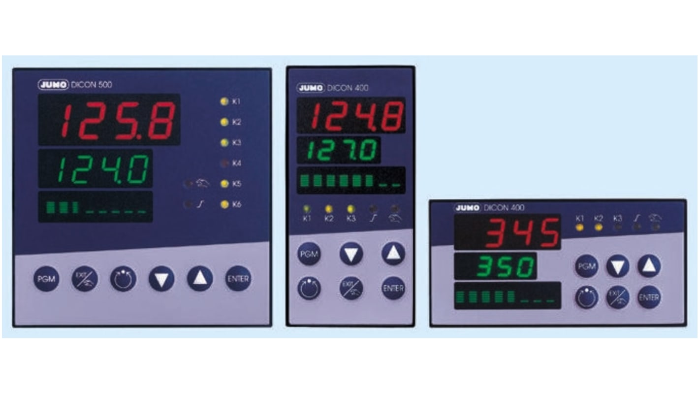 Jumo PC-Interface RS232/TTL, adattatore per controllo temperatura, dimensioni 96 x 96 mm, con due ingressi analogici e uscite relè.