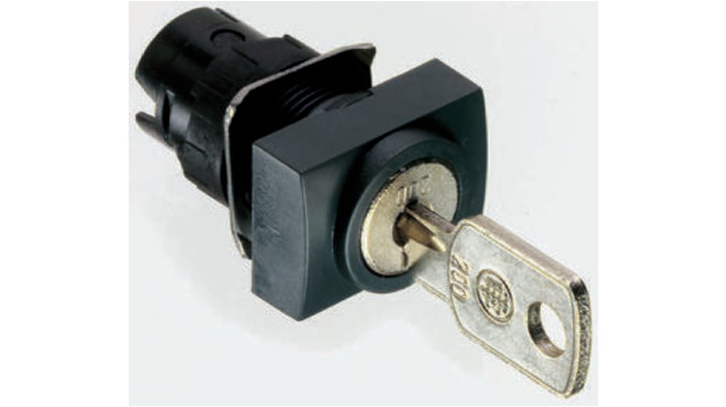 Testa selettore Schneider Electric ZB6DGB, rettangolare nera, interruttore a chiave con ritenuta, diametro foro 16 mm, protezione IP65.
