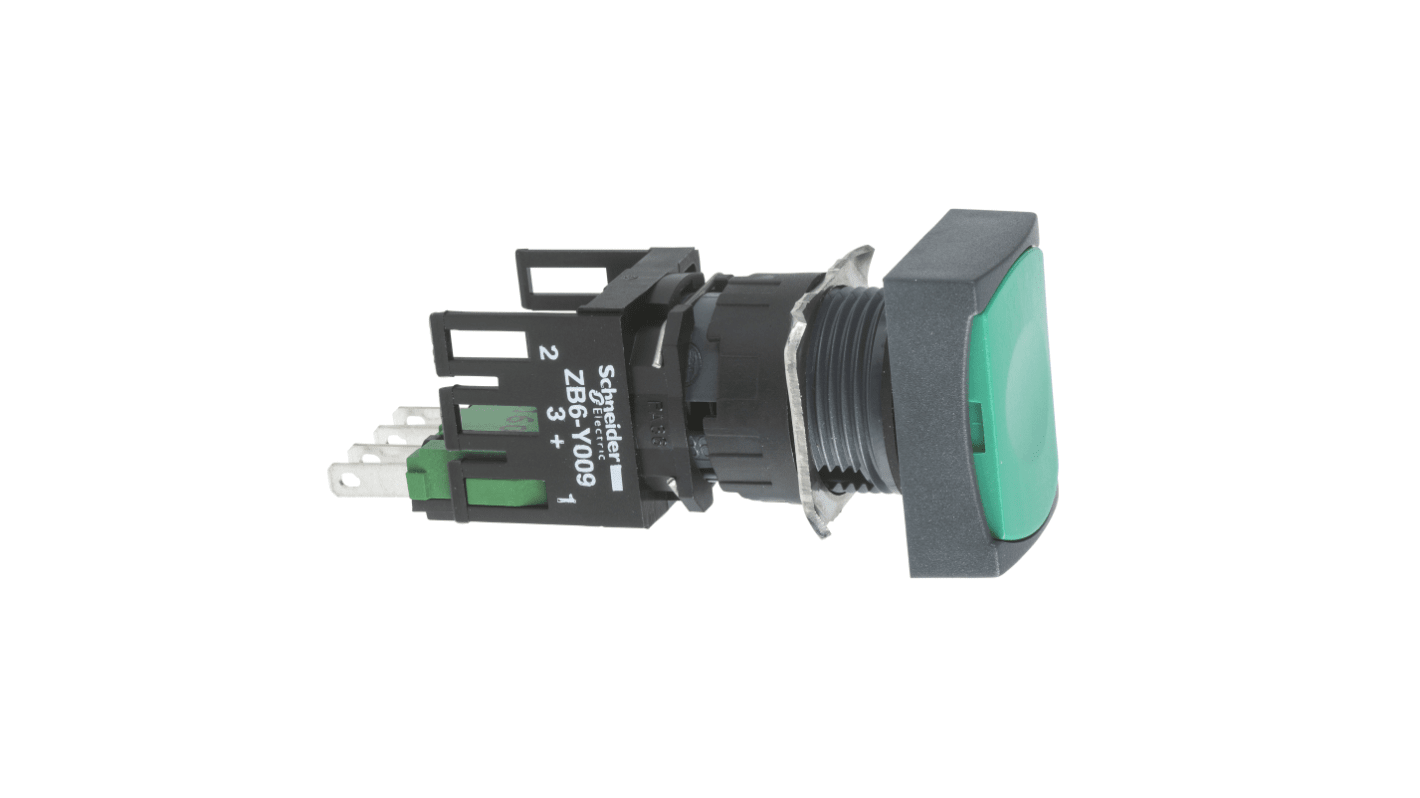 Pulsante momentaneo verde SPST Schneider Electric XB6DA31B, montaggio a pannello, IP65, diametro foratura 16 mm.