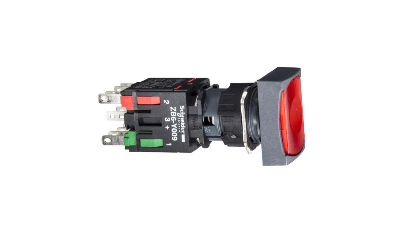 Pulsante luminoso Schneider Electric XB6DF4B2B, rosso, montaggio a pannello, contatto SPST, diametro foratura 16mm, IP65.
