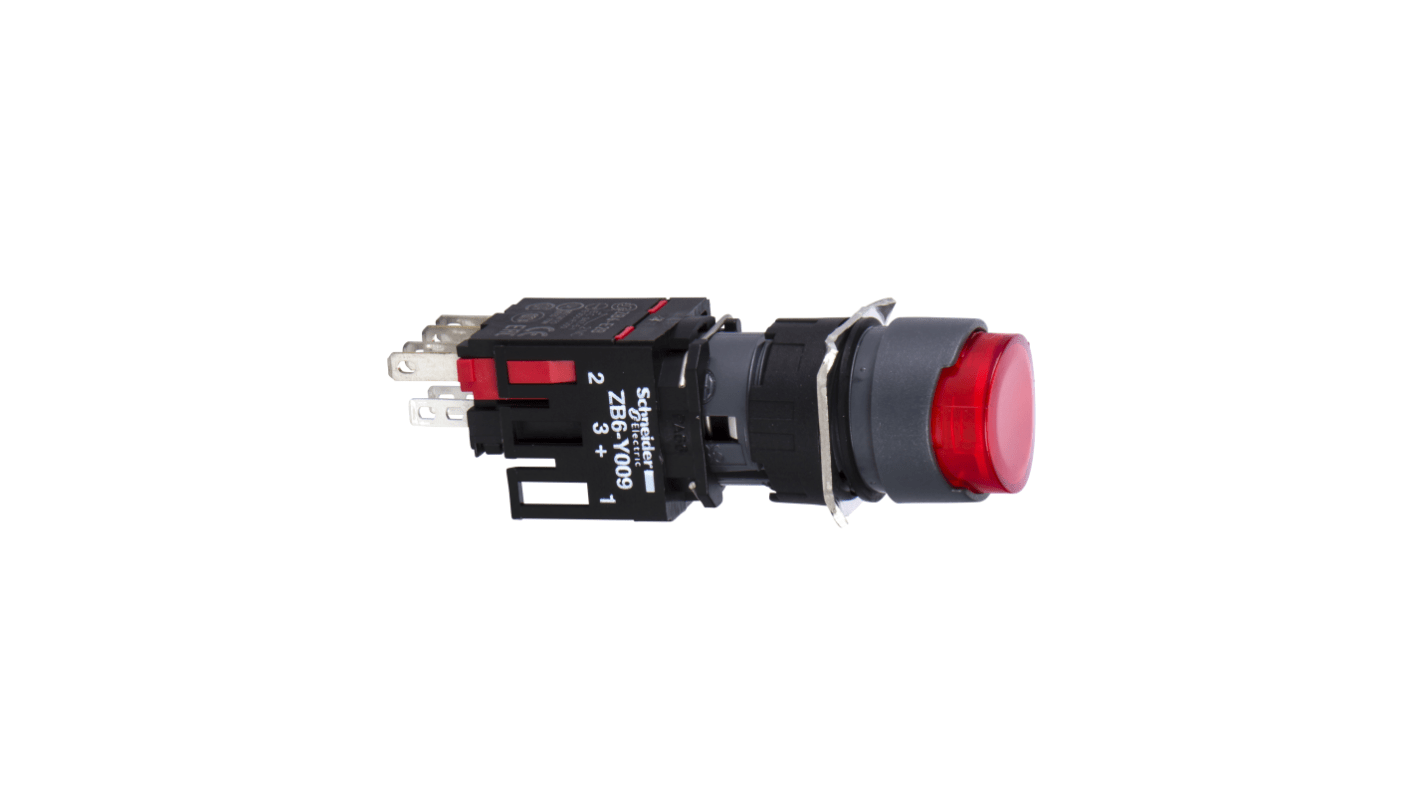 Pulsante luminoso Schneider Electric XB6AE4B2B, montaggio a pannello, rosso, IP65, contatto SPST, diametro foratura 16mm.