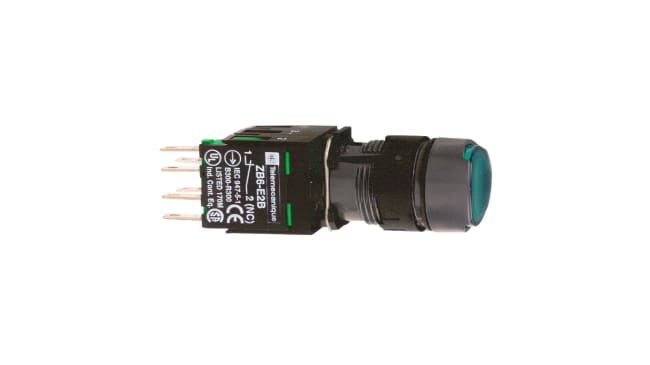 Pulsante luminoso verde Schneider Electric XB6AF3B1B, SPST, montaggio a pannello, IP65, diametro foratura 16mm.