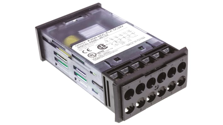 Omron K3GN-NDC-FLK 24 VDC, misuratore digitale da pannello con display LCD 5 cifre, ingressi analogici configurabili, dimensioni 24x48 mm.
