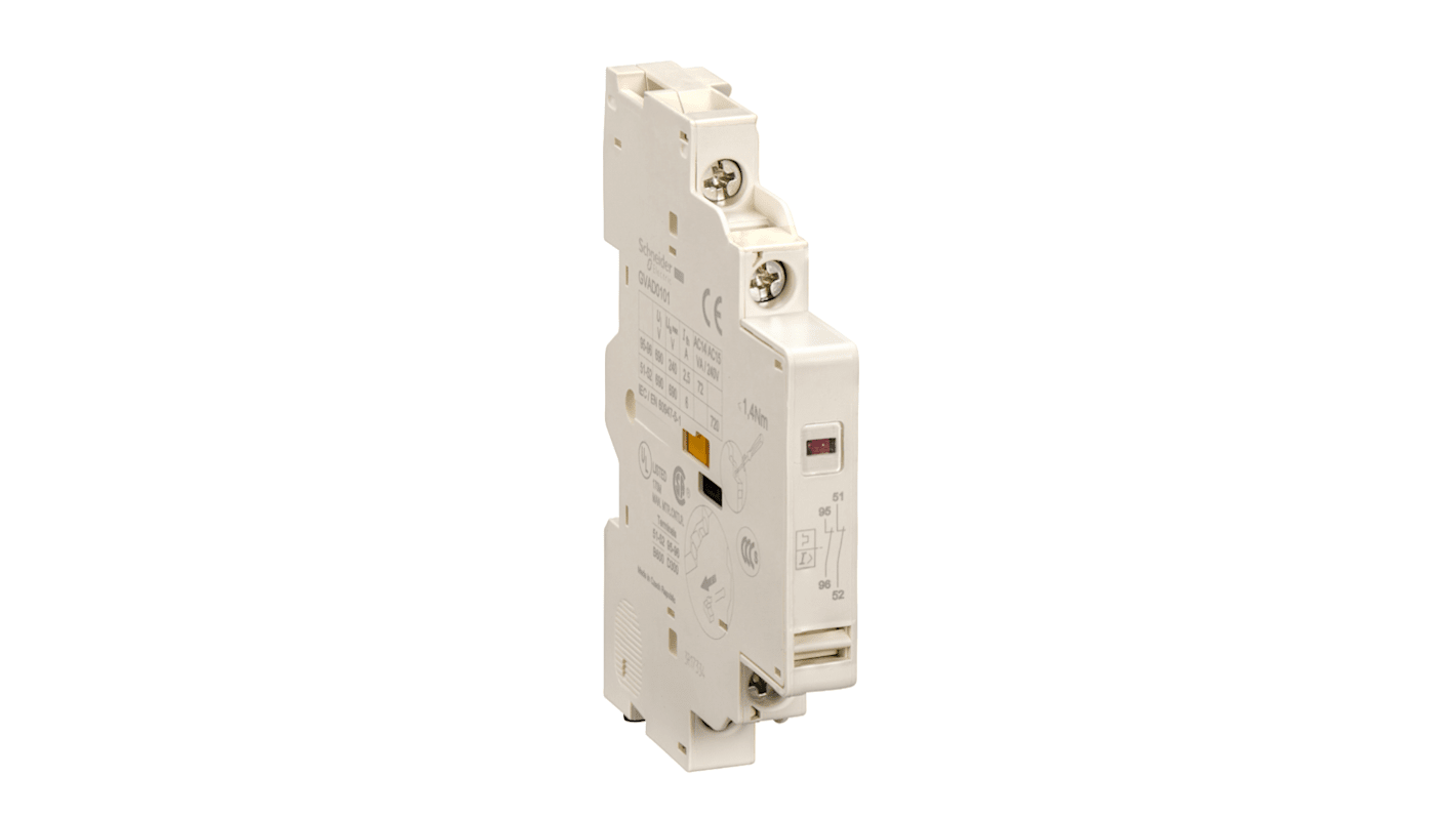 Contatto ausiliario Schneider Electric GVAD0101, 2 N/C, montaggio laterale, tensione 240 V c.c. e 690 V c.a. Compatibile con contattori TeSys.