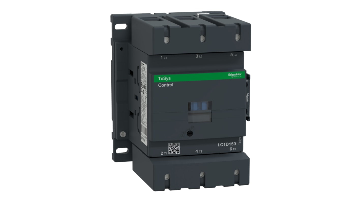 Contattore Schneider Electric LC1D150F7 3 poli 150A 80kW 110V AC - Serie TeSys per controllo e processi industriali.