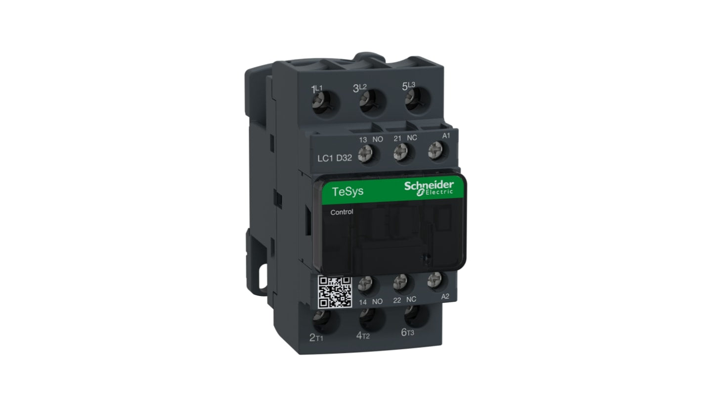 Contattore Schneider Electric LC1D32F7 3P 32A 15kW 110V CA - Serie LC1D per controllo motori industriali. Ideale per ventilazione, imballaggio e edilizia.