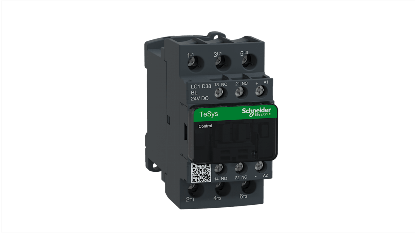 Contattore Schneider Electric LC1D38BL, 3 poli, 38A, 18,5 kW, bobina 24V c.c. Resistente alle vibrazioni, ideale per applicazioni industriali.