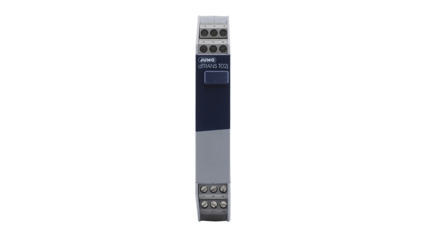 Jumo dTRANS T02, trasduttore programmabile con separazione galvanica, montaggio su guida 35 x 7,5 mm, programmazione via PC.