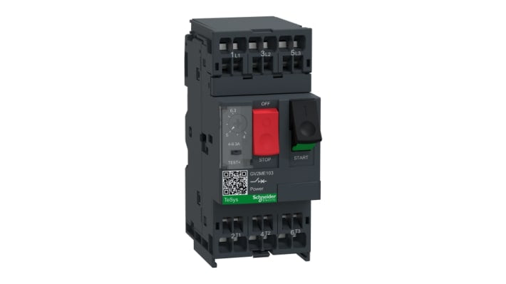 Interruttore automatico protezione motore Schneider Electric GV2ME103, 4-6,3 A, 690 V - Serie TeSys. Ideale per pompe e ventilatori, con protezione termico-magnetica.