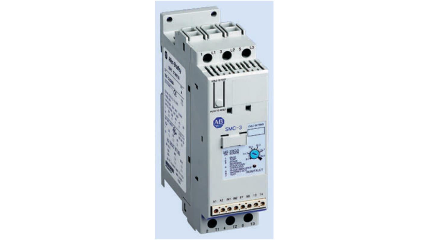 Soft starter Allen Bradley SMC-3 3 fasi 1,1 kW 460 V c.a. IP2X per motori a bassa tensione. Avviamento sicuro, protezione sovraccarico e diagnostica integrata. Ideale per pompe, trasportatori e ventole.