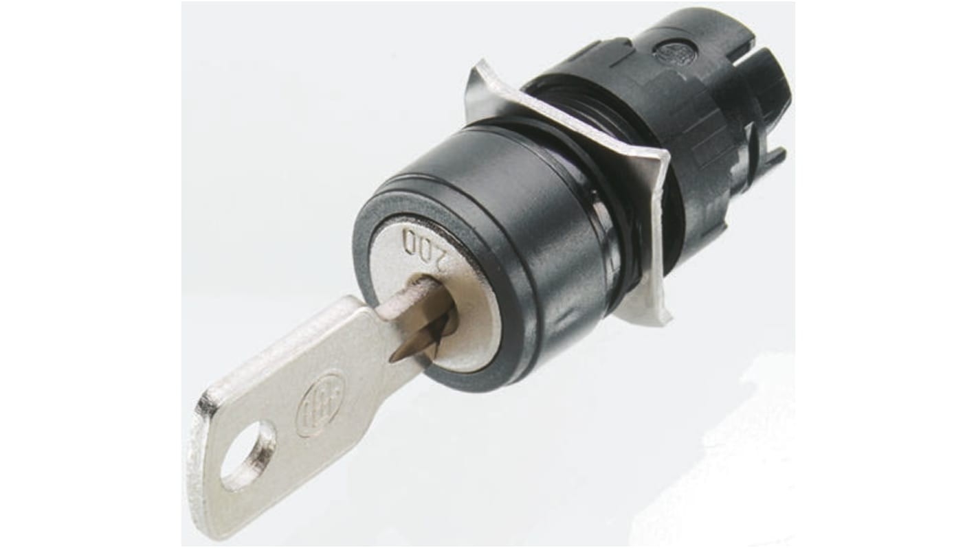 Testa selettore Schneider Electric ZB6AGA, rotonda nera, interruttore a chiave con ritenuta, diametro foro 16 mm, protezione IP65.
