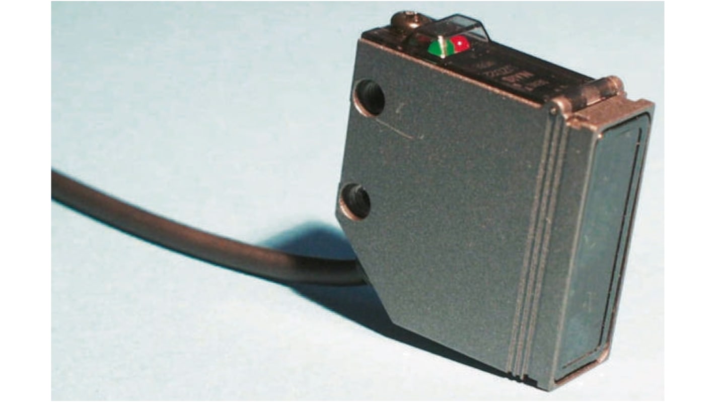 Sensore fotoelettrico rettangolare Panasonic RXLS200P, rilevamento 50-200 mm, uscita PNP, IP67, temperatura -25°C/+60°C.